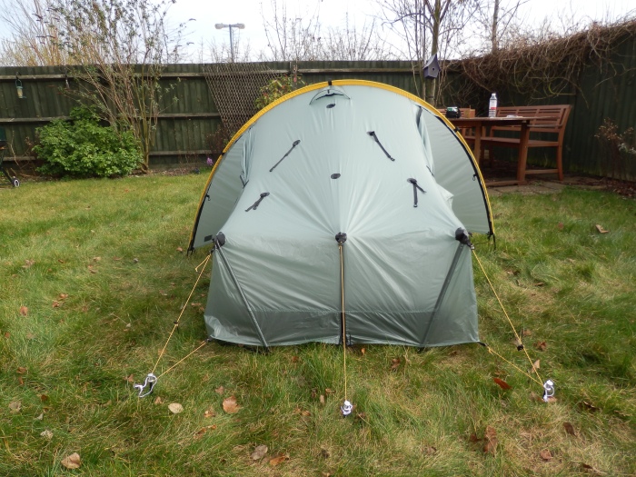 A brand new Scarp 1 pitched for the first time in the garden